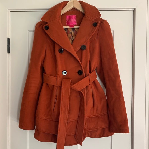 Jackets & Blazers - Orange Belted Ruffle Pea Coat L